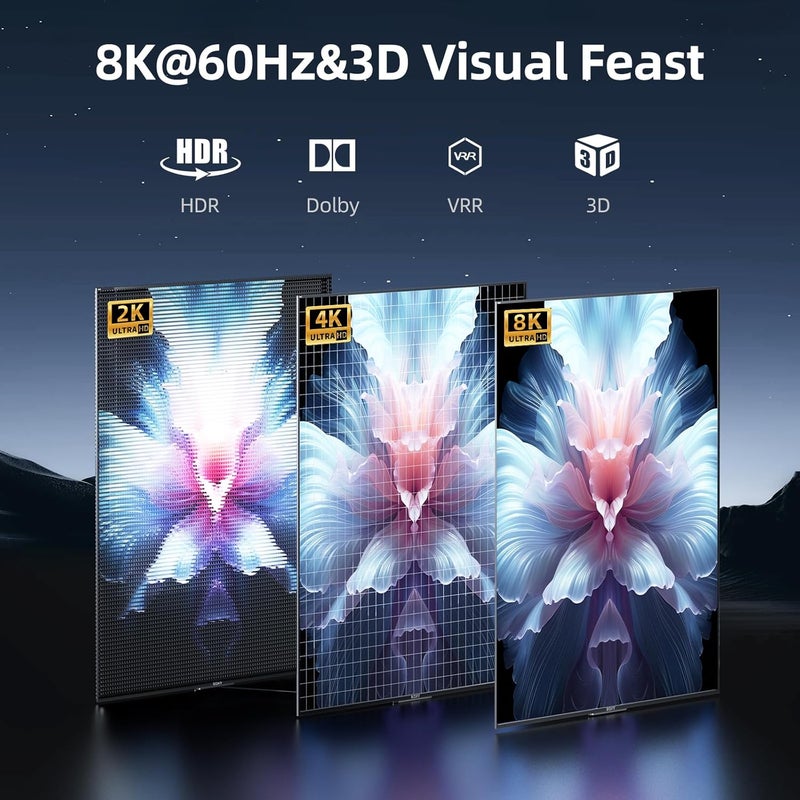 llano HDMI 2.1 Switch 2 in 1 Out 8K@60Hz 4K@120Hz, HDMI Switcher 48Gbps Bidirectional, Supports VRR HDR10 Dolby Atmos, for PS5 Xbox Apple TV Roku Switch 2, Aluminum Alloy Case - Image 4